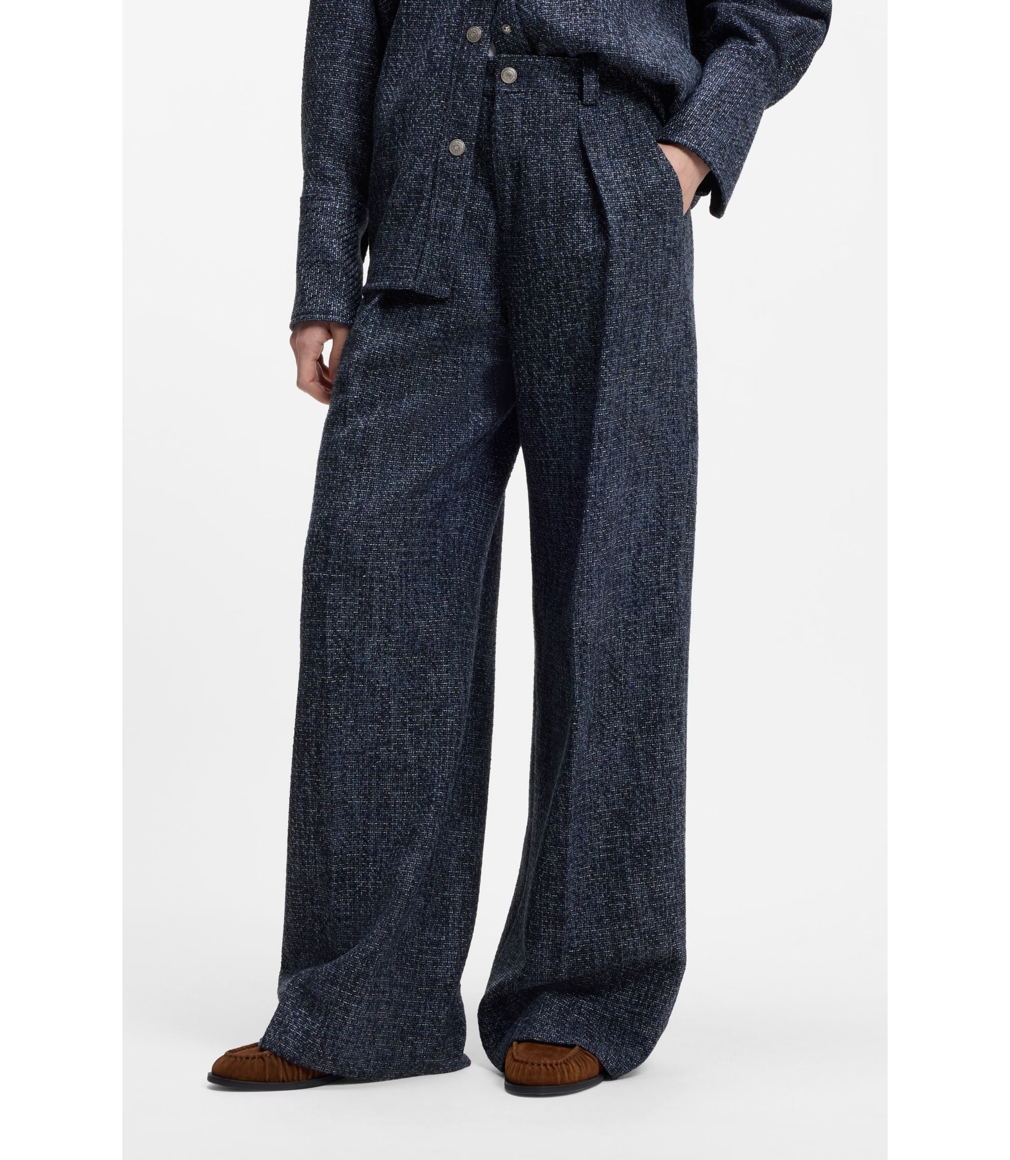 Boss Wide Leg Trousers In Stretch Tweed Patterned Women's