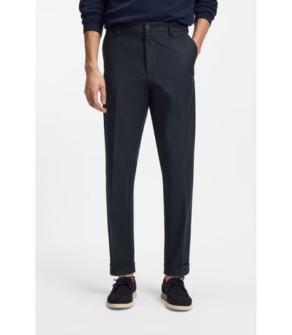 Boss Easy Iron Modern Fit Trousers In Cotton Blend Twill Dark Blue