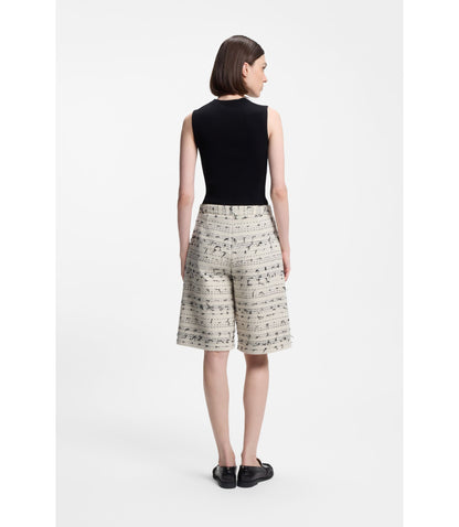 Boss Cropped Relaxed Fit Trousers In Striped Cotton Blend Tweed Patterned Women's