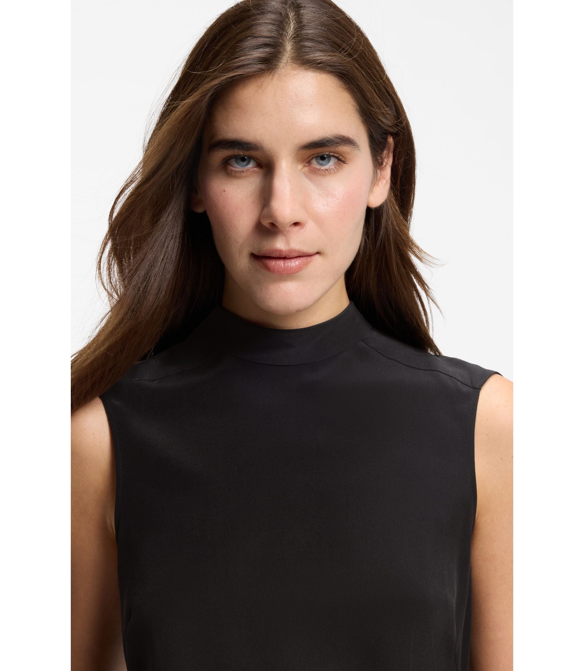 Boss Regular Fit Blouse In Sandwashed Silk With Tie Neck Black Women's