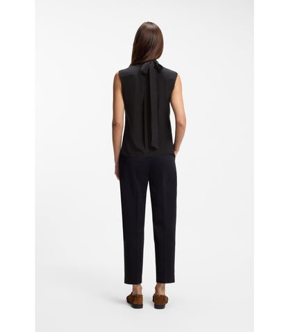 Boss Regular Fit Blouse In Sandwashed Silk With Tie Neck Black Women's