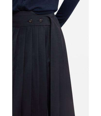 Boss Pleated Skirt In A Wool Blend Dark Blue Women's