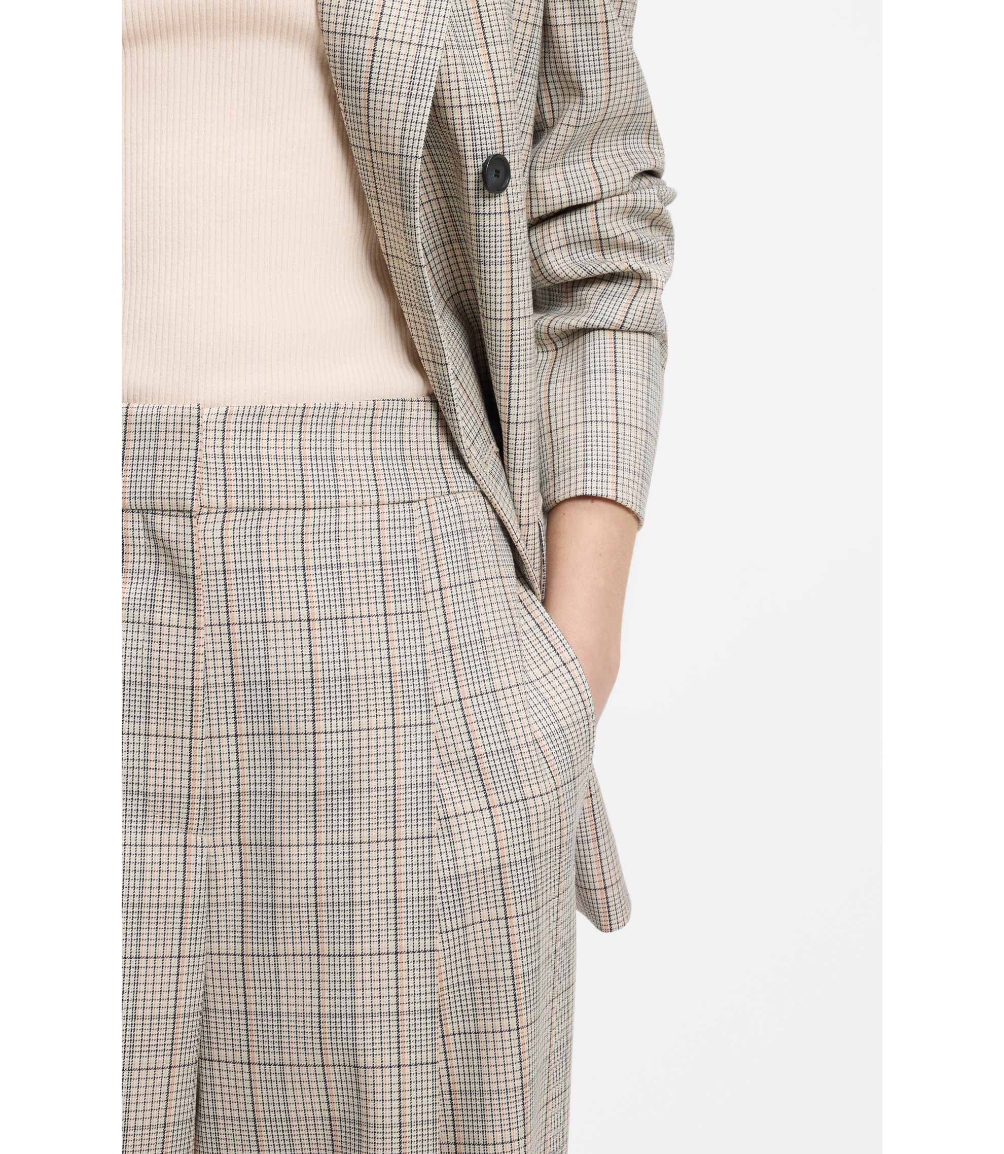 Boss Checked Oversized Fit Trousers In Stretch Wool Patterned Women's