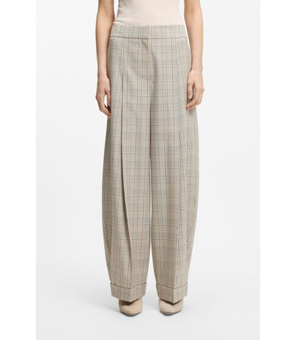 Boss Checked Oversized Fit Trousers In Stretch Wool Patterned Women's