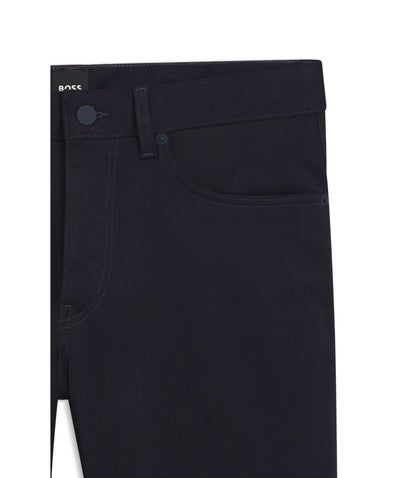 Boss Delaware Slim Fit Trousers In Fade Resistant Twill Dark Blue