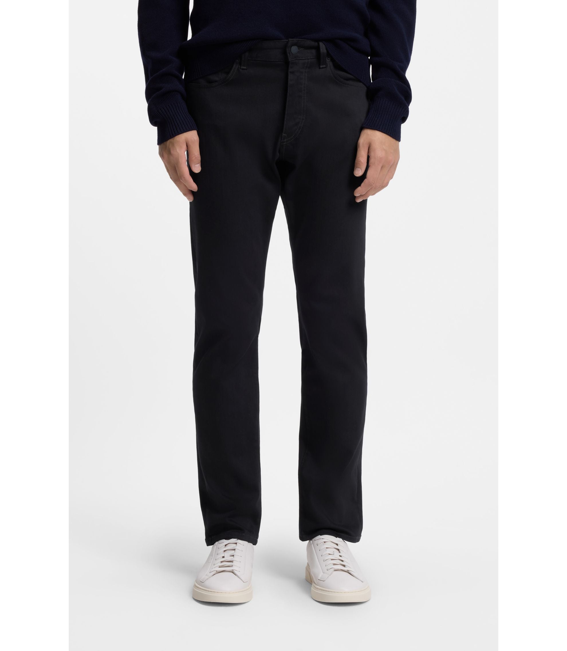 Boss Delaware Slim Fit Trousers In Fade Resistant Twill Dark Blue