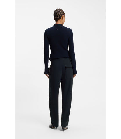 Boss Relaxed Fit Trousers In Wrinkle Resistant Crepe Dark Blue Women's
