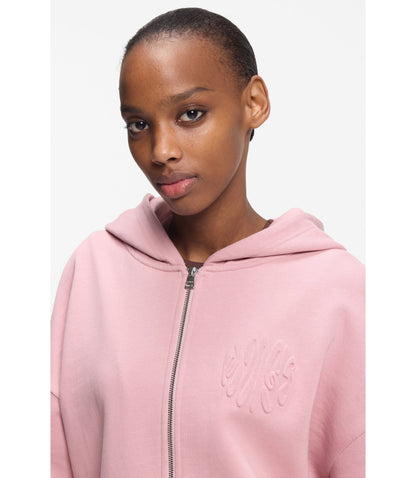 Hugo Embossed Logo Zip Up Hoodie In Cotton Terry Light Pink Women's