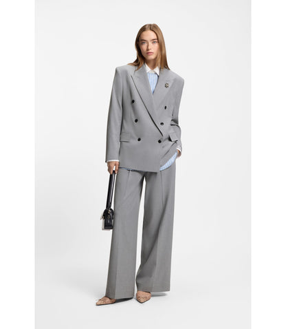 Hugo Relaxed Fit Blazer With Enamel Flower Brooch Light Grey Women's