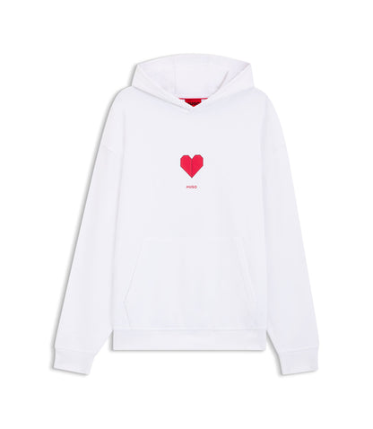 Hugo All Gender Cotton Terry Hoodie With Origami Heart Artwork White