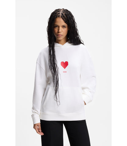 Hugo All Gender Cotton Terry Hoodie With Origami Heart Artwork White