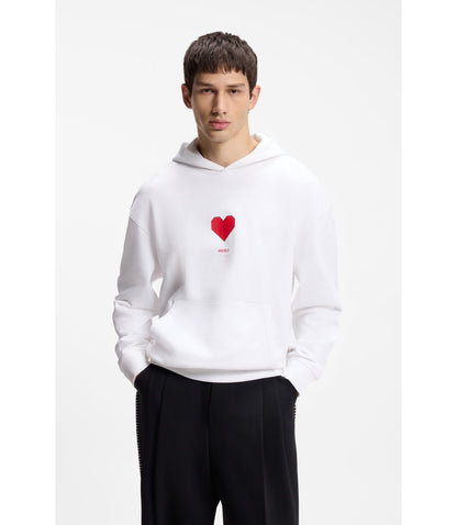 Hugo All Gender Cotton Terry Hoodie With Origami Heart Artwork White