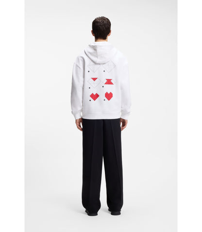 Hugo All Gender Cotton Terry Hoodie With Origami Heart Artwork White