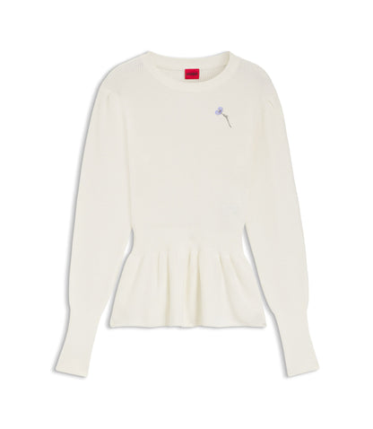 Hugo Cotton Sweater With Detachable Floral Brooch White Women's