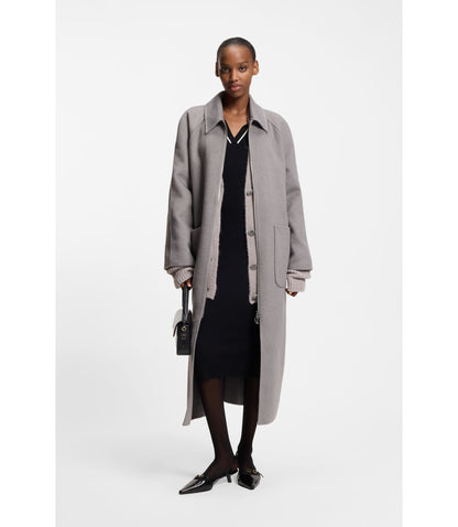 Hugo Embroidered Logo Cardigan In An Oversized Fit Light Grey Women's