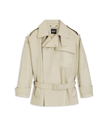 Boss Short Trench Coat In Leather Light Beige Women's