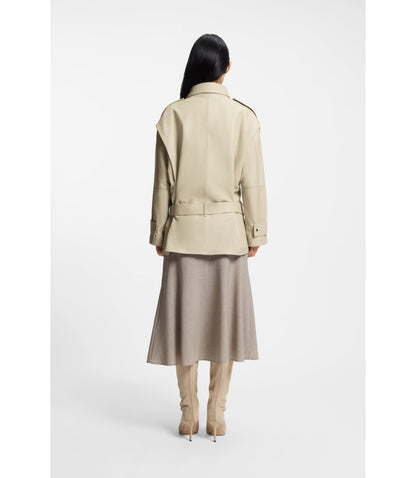 Boss Short Trench Coat In Leather Light Beige Women's