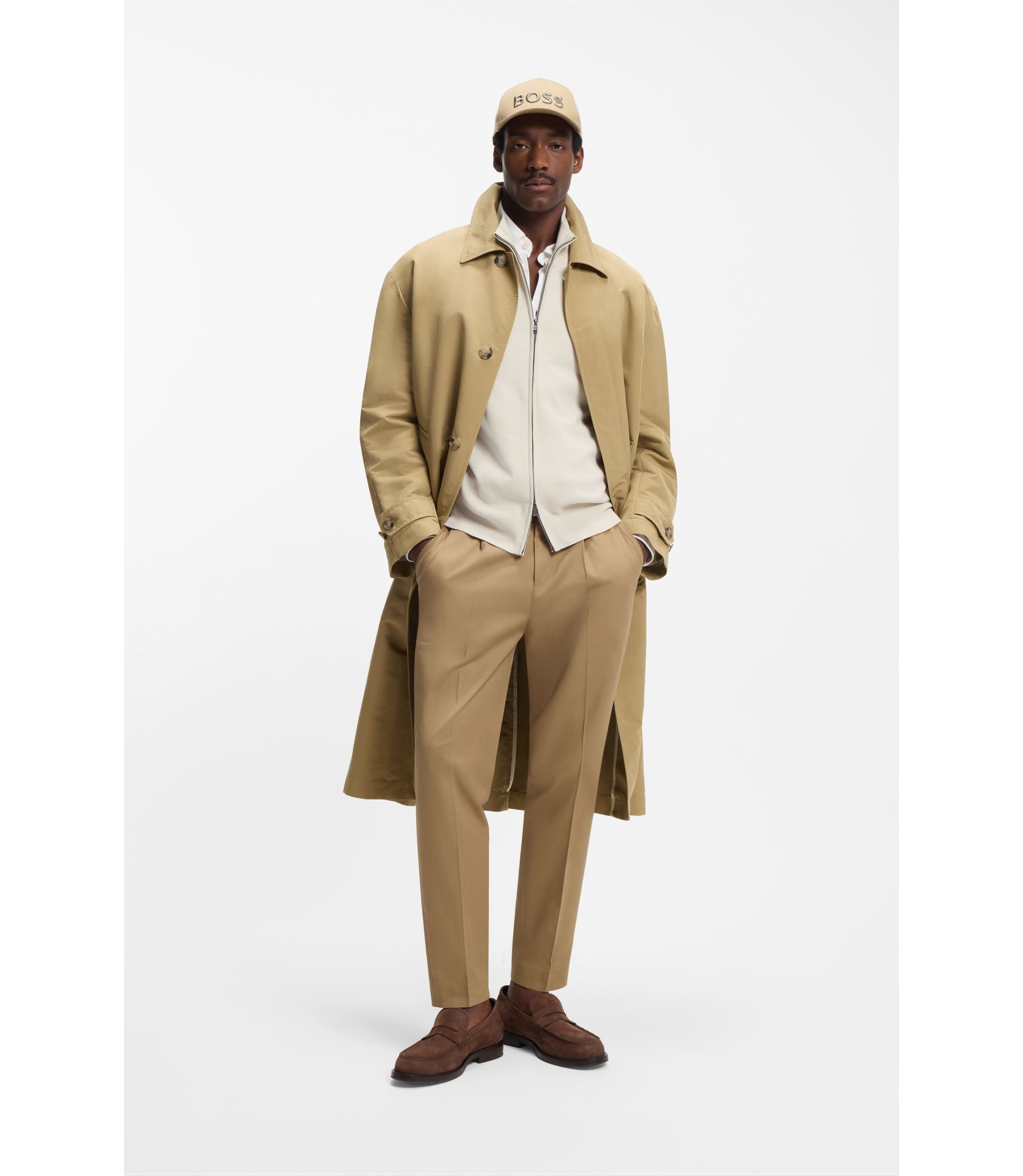 Boss Water Repellent Coat With Concealed Closure Khaki
