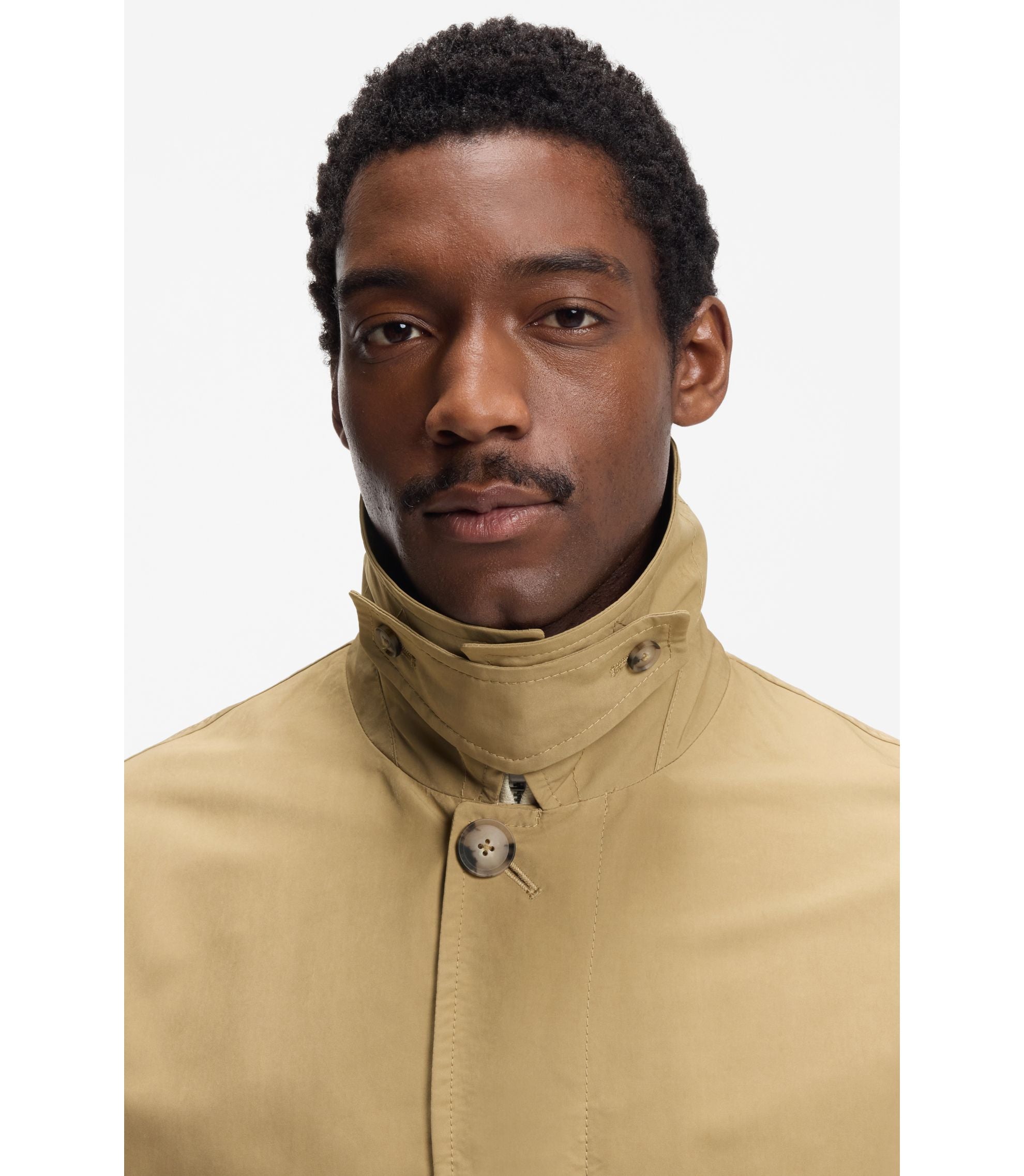 Boss Water Repellent Coat With Concealed Closure Khaki