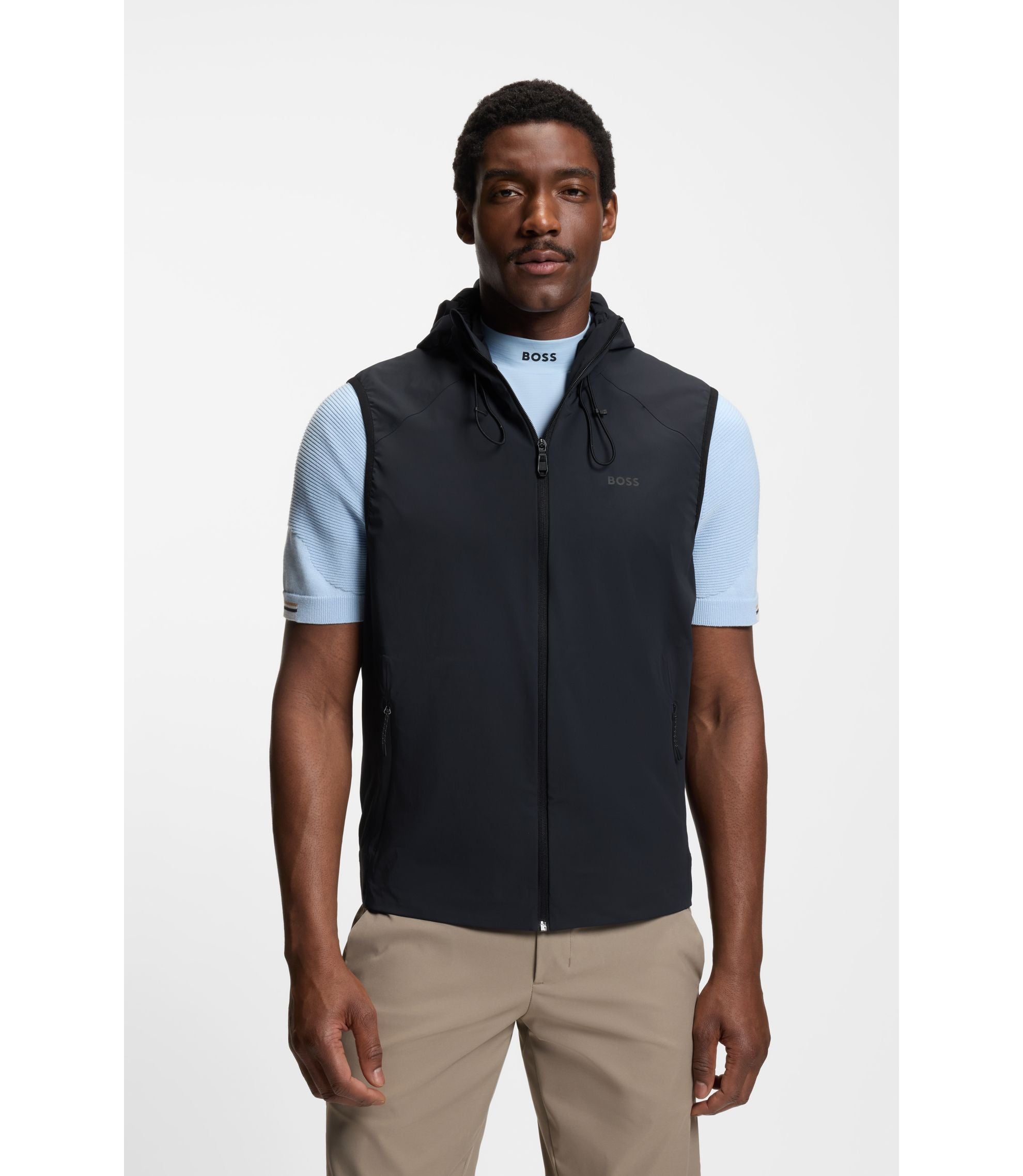 Boss Water Repellent Hooded Gilet With Micro Waffle Structure Dark Blue