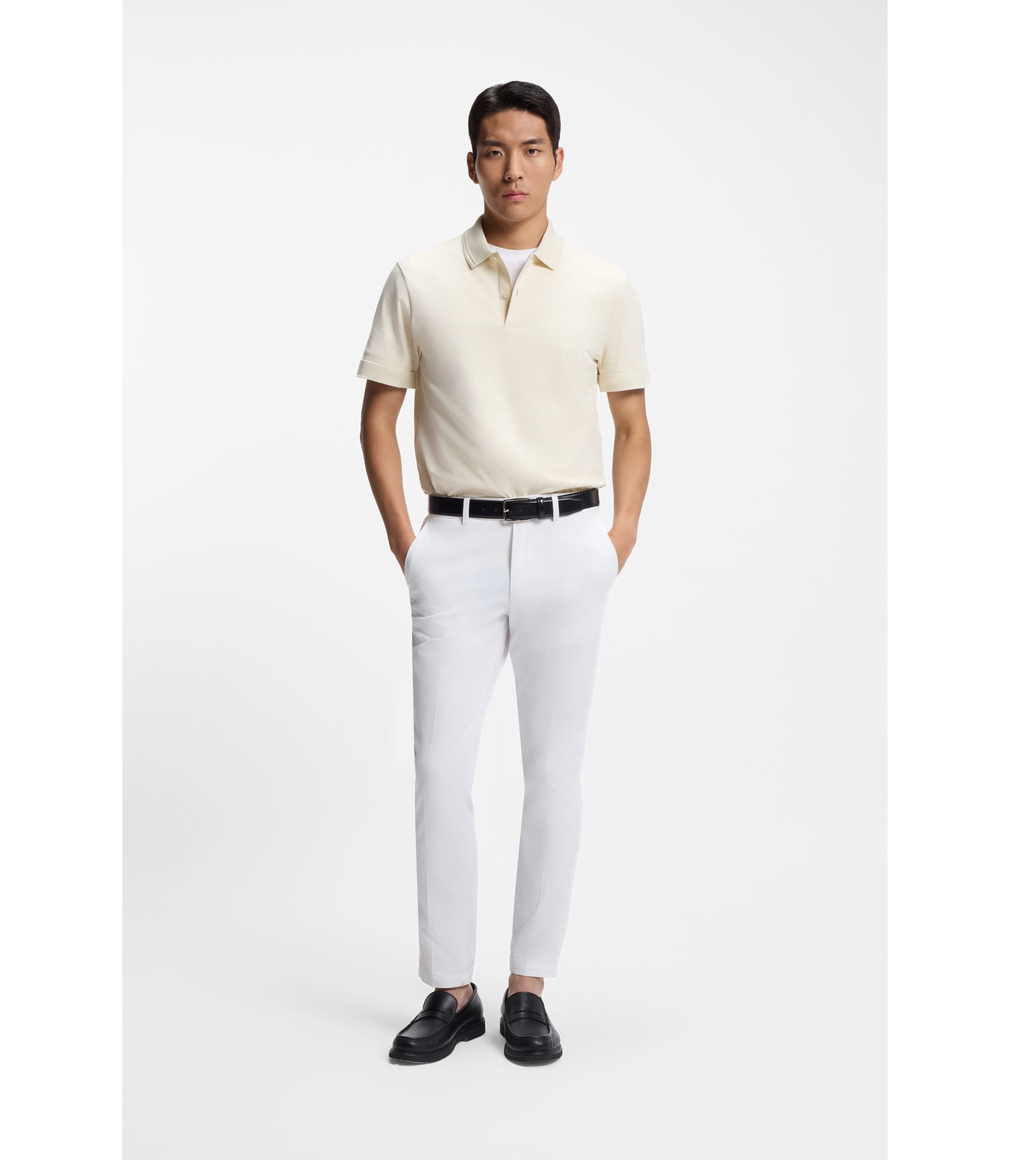 Boss Monogram Placket Polo Shirt In A Cotton Blend White