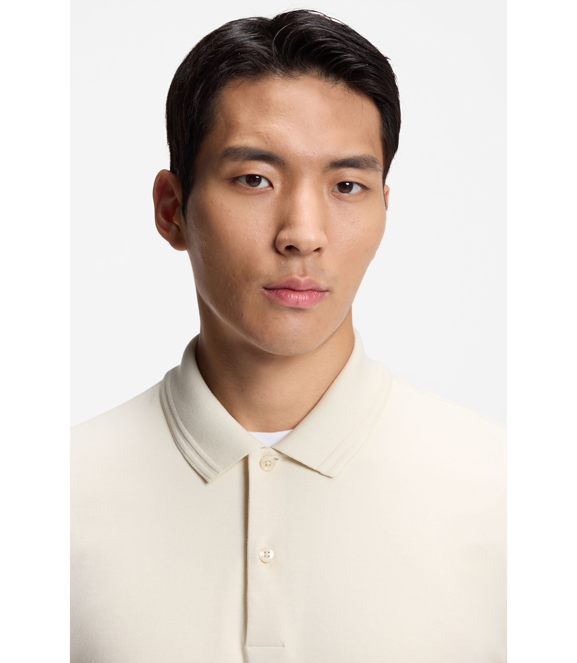 Boss Monogram Placket Polo Shirt In A Cotton Blend White