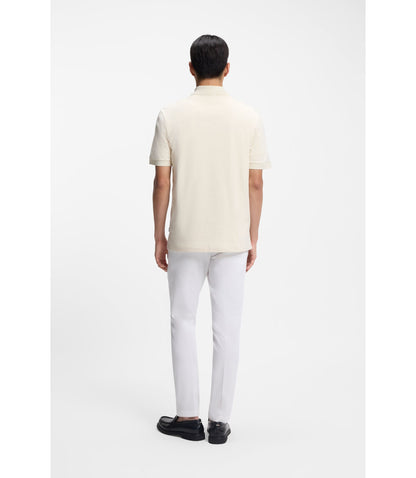 Boss Monogram Placket Polo Shirt In A Cotton Blend White