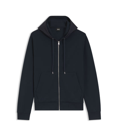 Boss Zip Up Hoodie With Monogram Hood Dark Blue