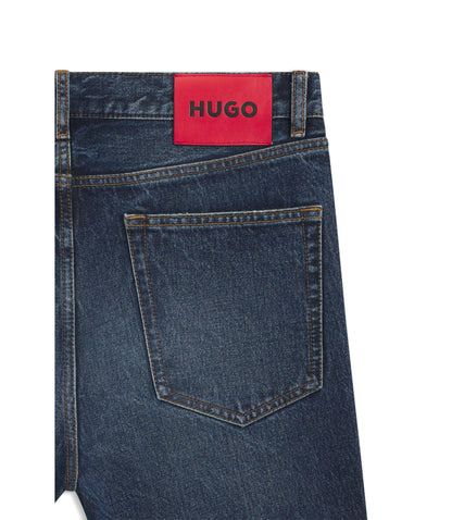 Hugo Blue Regular Fit Jeans In Vintage Wash Denim Dark Blue