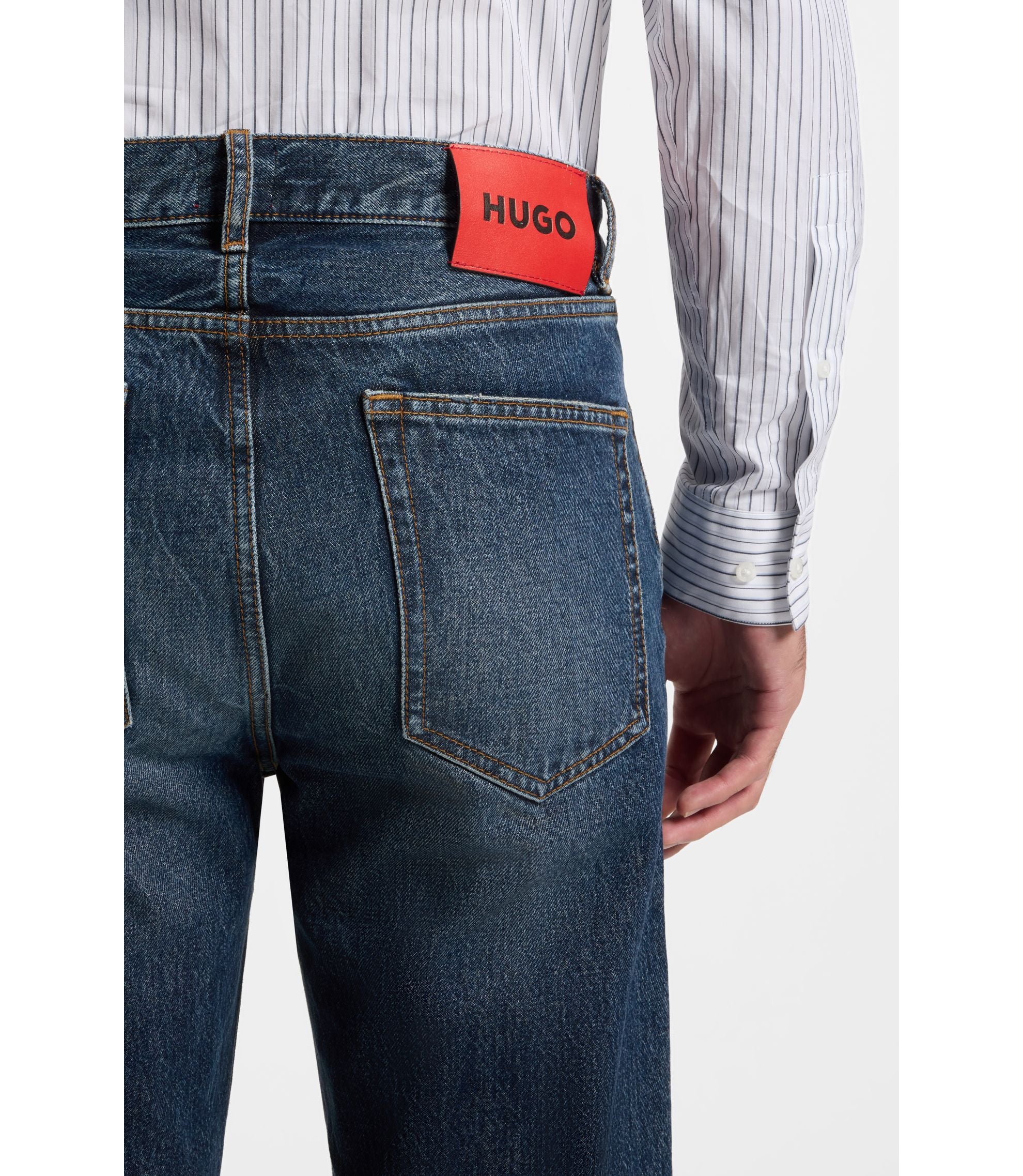 Hugo Blue Regular Fit Jeans In Vintage Wash Denim Dark Blue