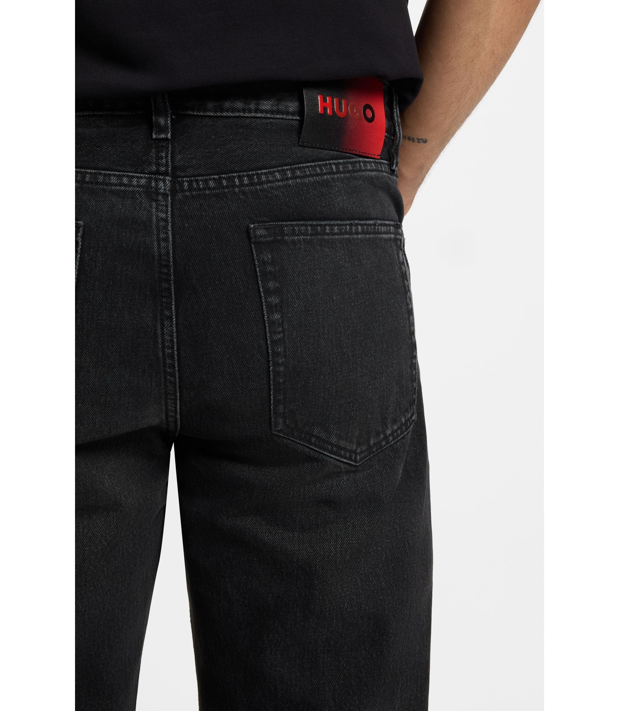 Hugo Grey Regular Fit Jeans In Vintage Wash Denim Dark Grey