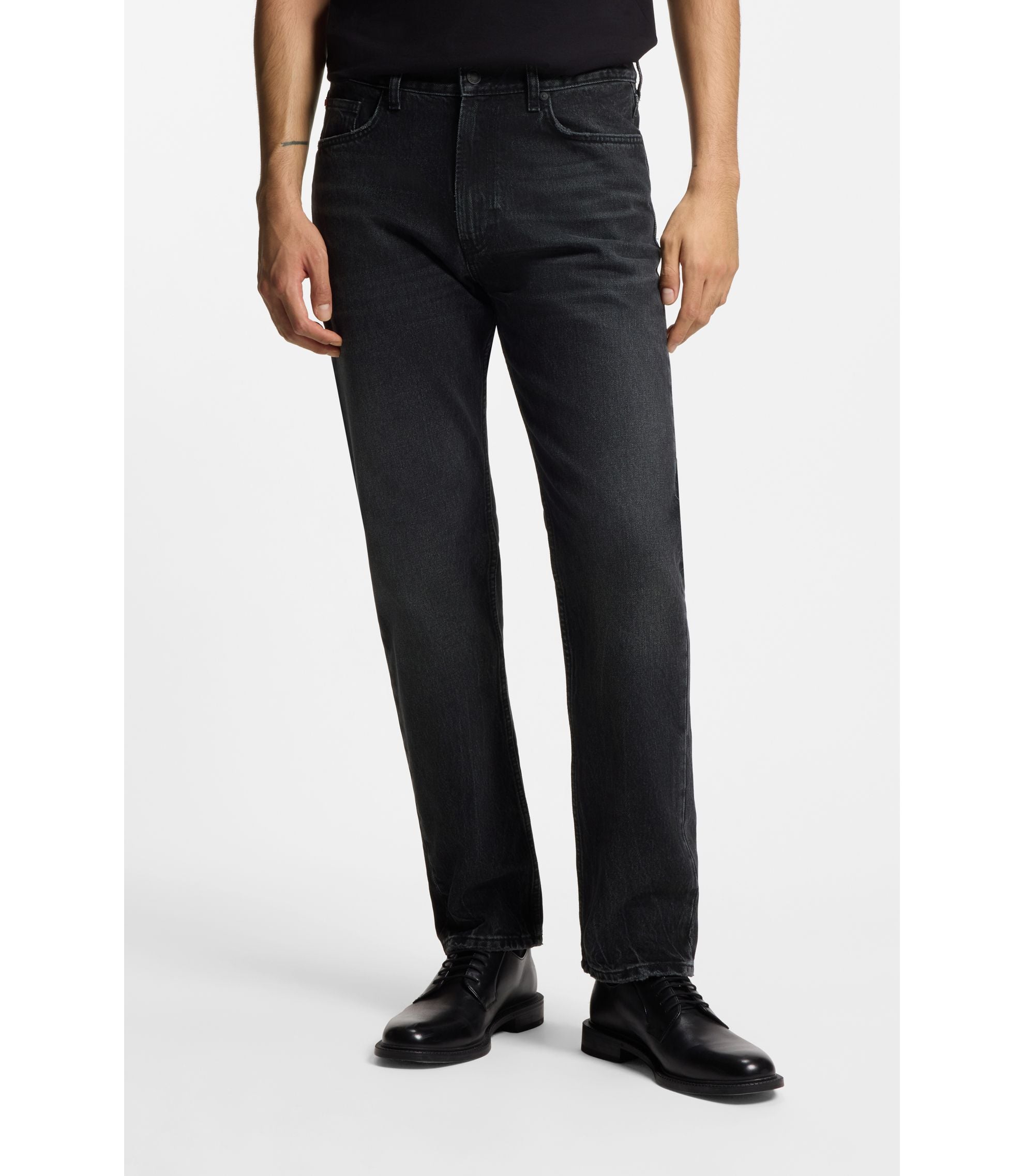 Hugo Grey Regular Fit Jeans In Vintage Wash Denim Dark Grey