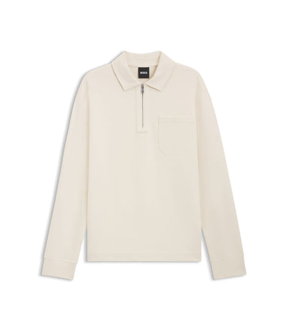 Boss Zip Neck Sweatshirt In A Cotton Blend White