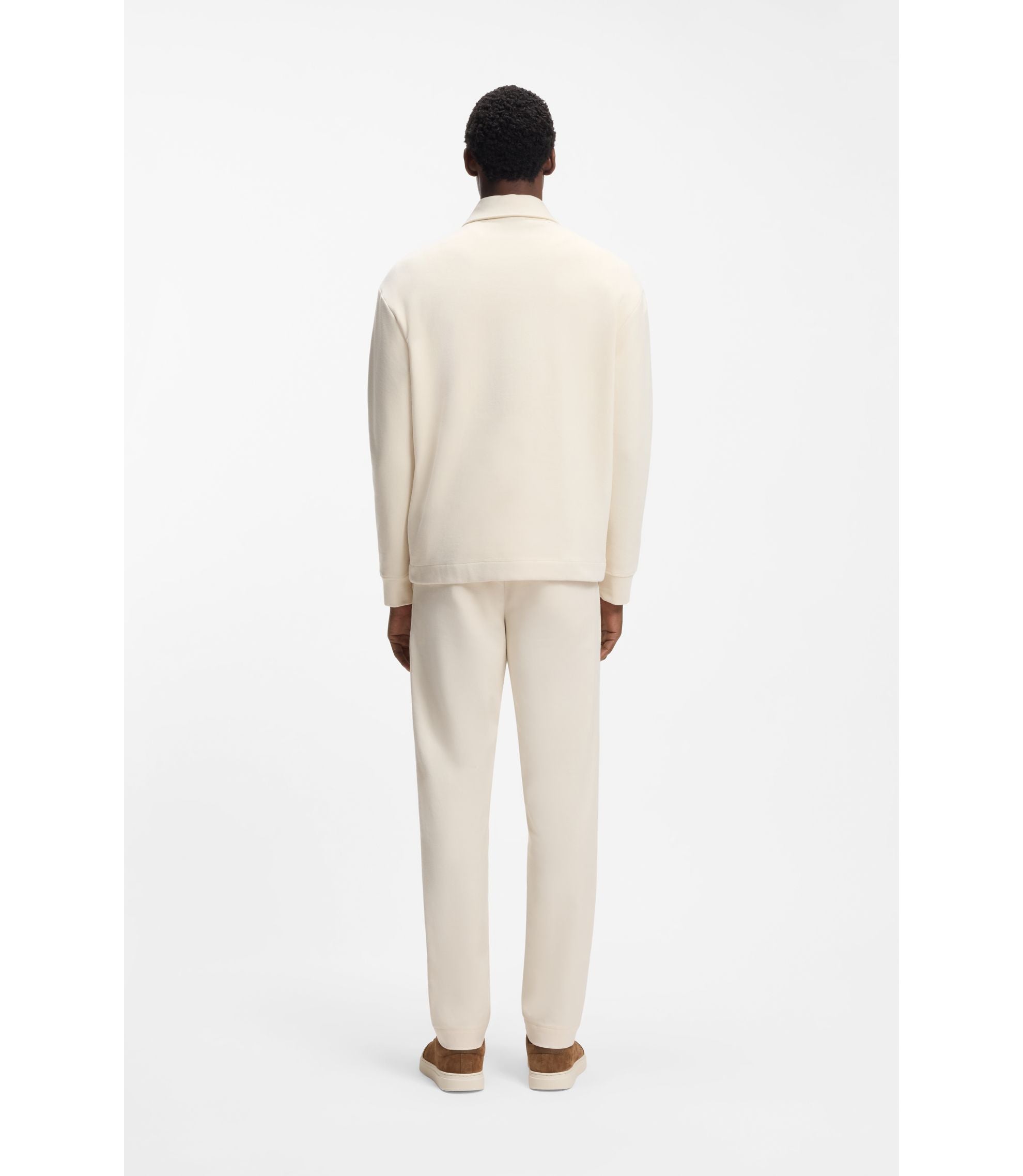 Boss Zip Neck Sweatshirt In A Cotton Blend White