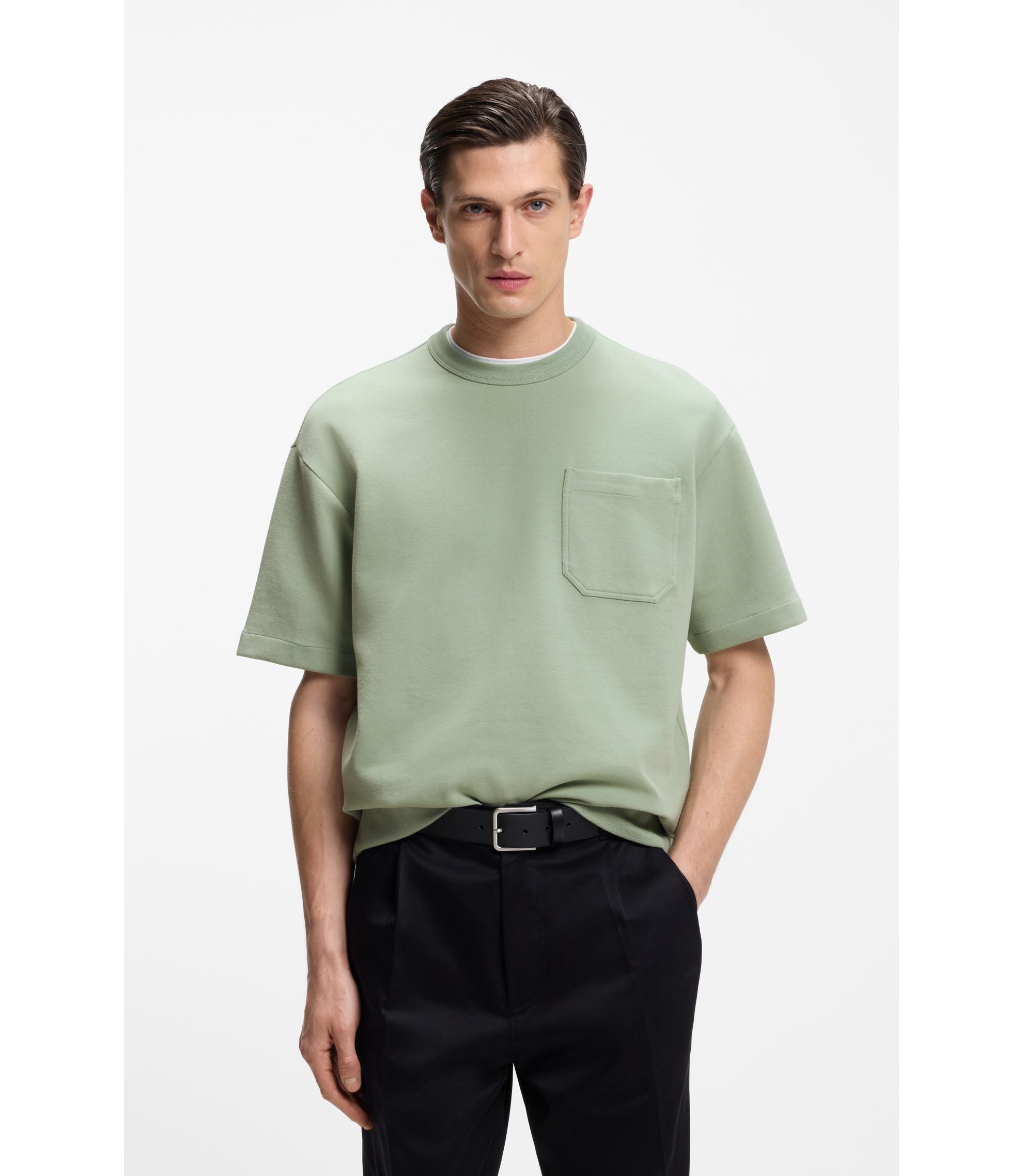 Boss Peached T Shirt In A Cotton Blend Light Green