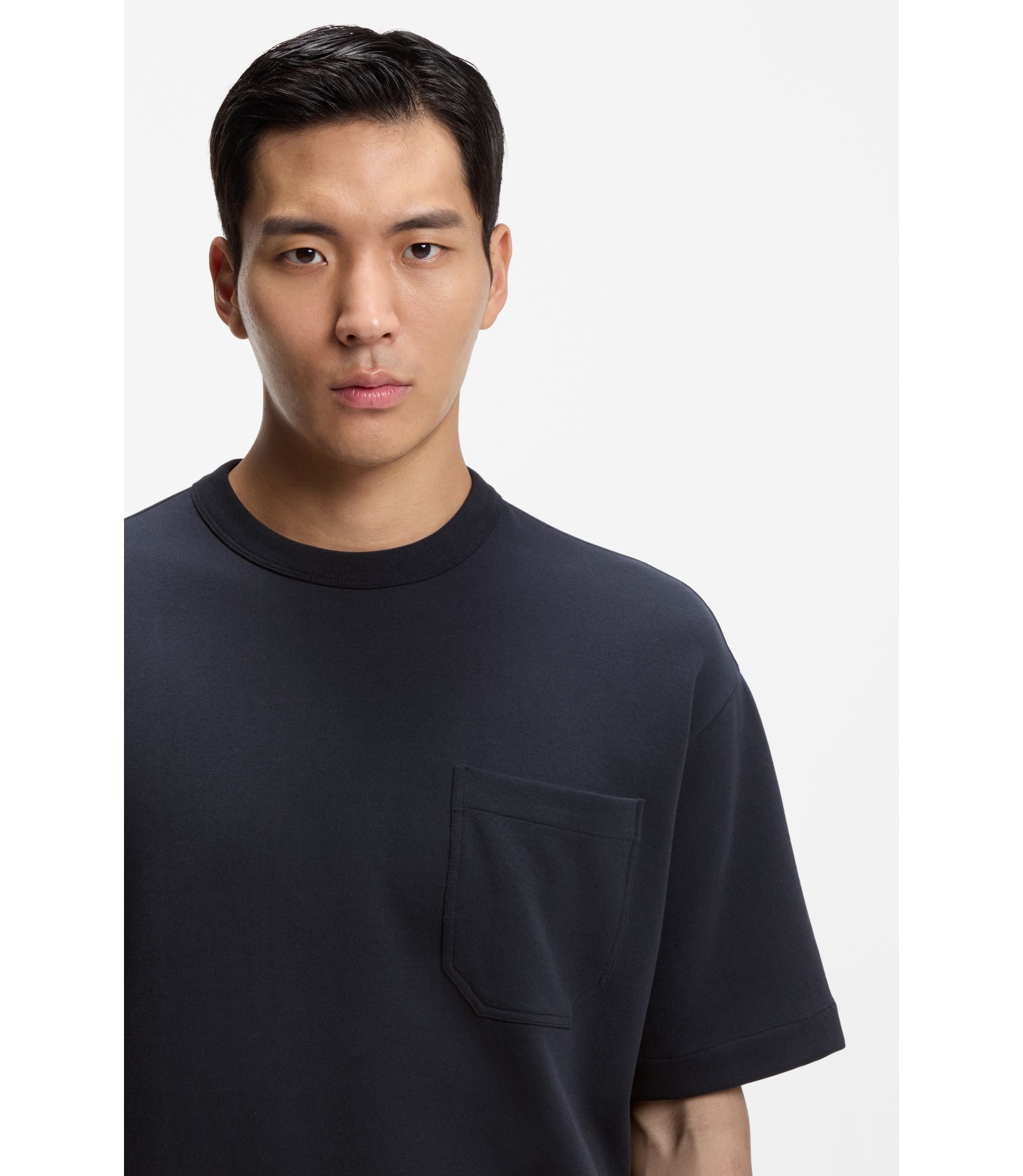 Boss Peached T Shirt In A Cotton Blend Dark Blue