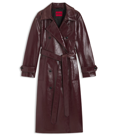 Hugo Faux Leather Trench Coat With Double Breasted Closure Dark Purple Women's