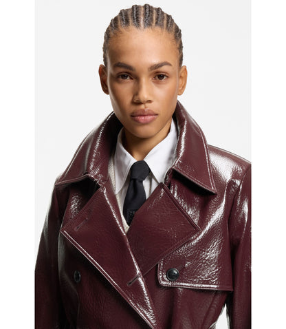 Hugo Faux Leather Trench Coat With Double Breasted Closure Dark Purple Women's