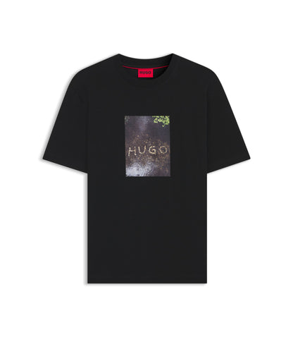 Hugo Appliqu Print T Shirt In Cotton Jersey Black