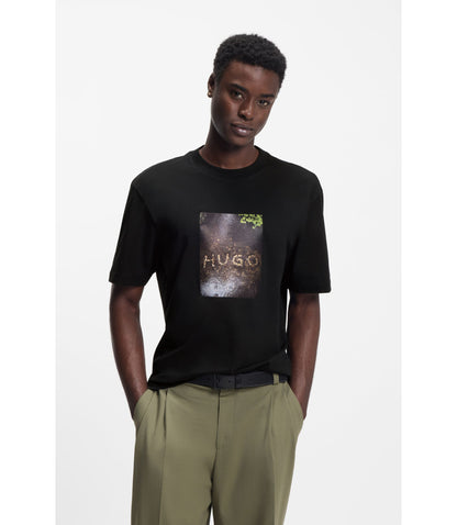 Hugo Appliqu Print T Shirt In Cotton Jersey Black
