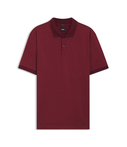 Boss Mercerised Cotton Polo Shirt With Two Tone Monograms Dark Red