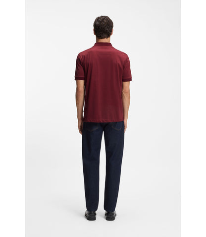 Boss Mercerised Cotton Polo Shirt With Two Tone Monograms Dark Red
