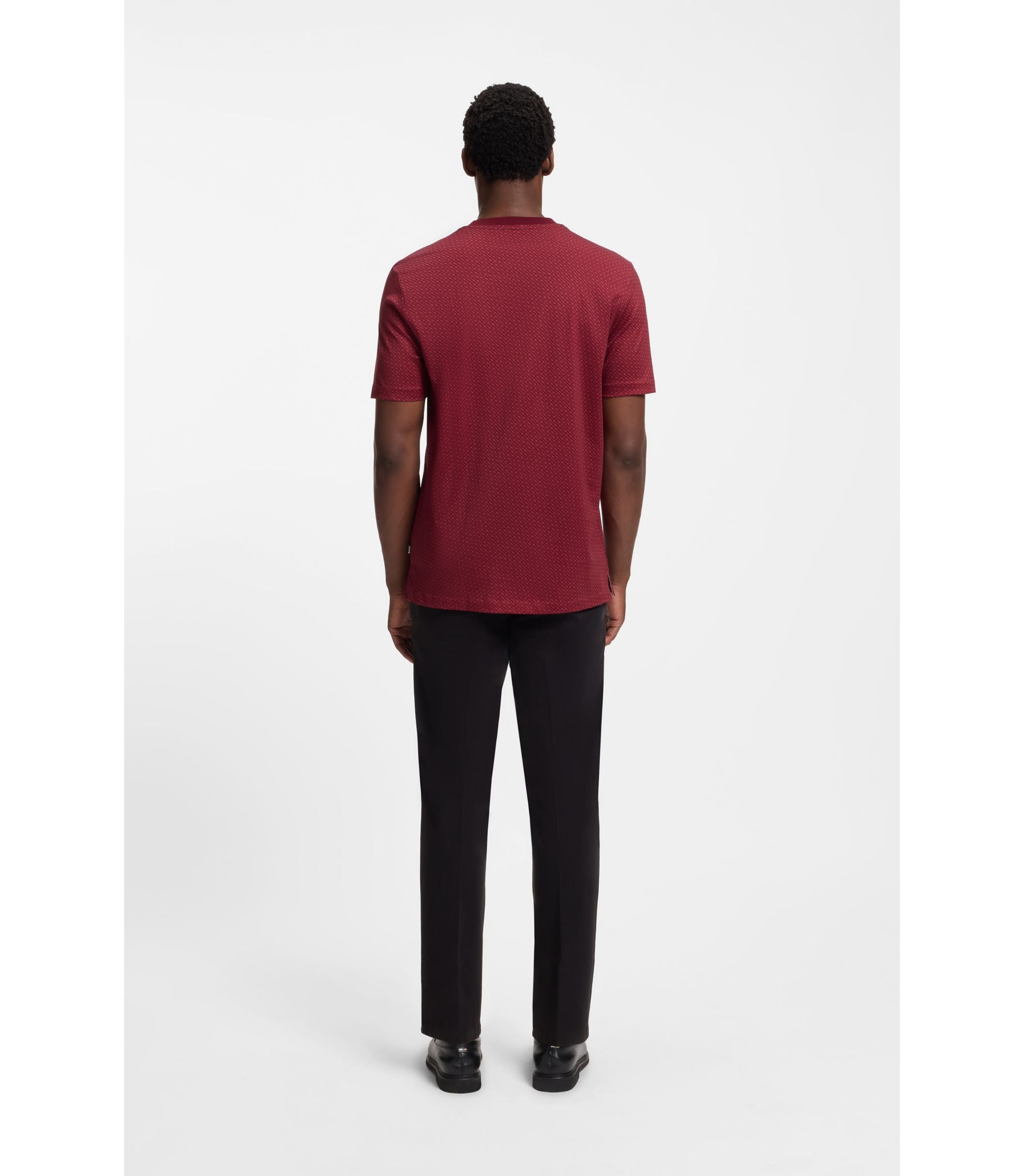 Boss Mercerised Cotton T Shirt With Two Tone Monograms Dark Red