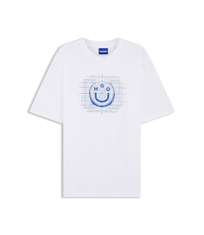 Hugo Logo Artwork T Shirt In Cotton Jersey White