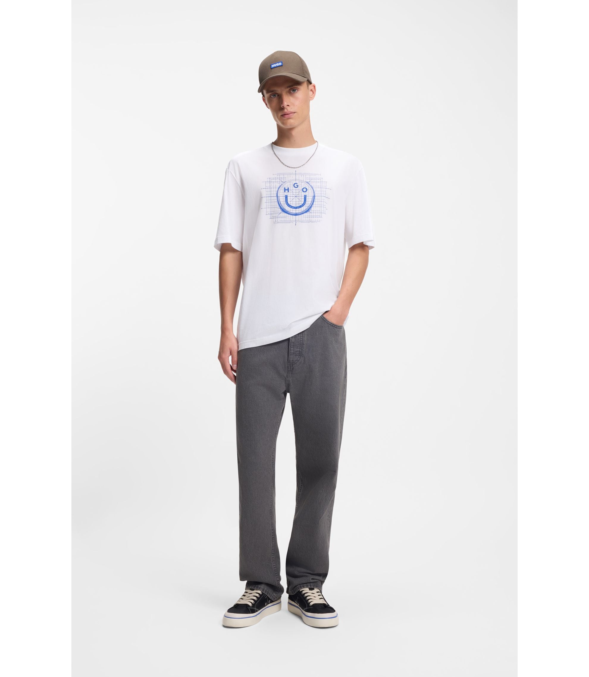 Hugo Logo Artwork T Shirt In Cotton Jersey White