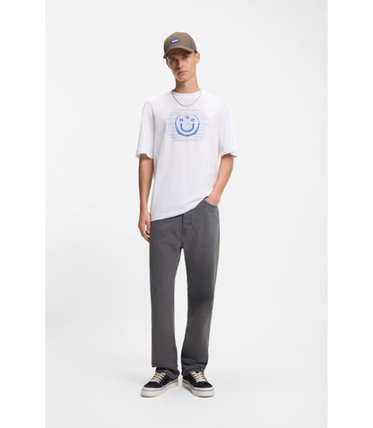 Hugo Logo Artwork T Shirt In Cotton Jersey White