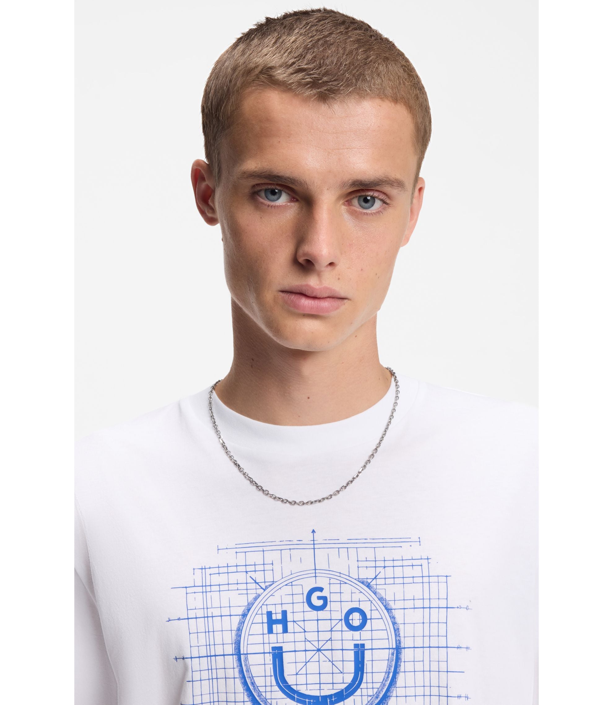 Hugo Logo Artwork T Shirt In Cotton Jersey White