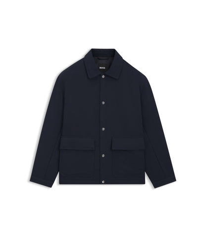 Boss Relaxed Fit Jacket In Water Repellent Peached Fabric Dark Blue