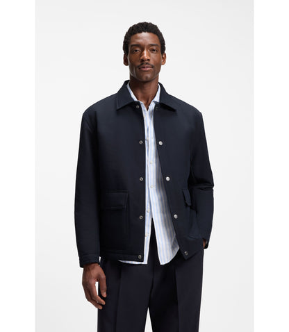 Boss Relaxed Fit Jacket In Water Repellent Peached Fabric Dark Blue