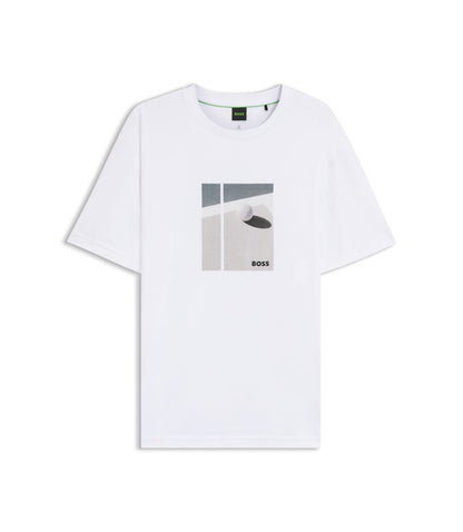 Boss Tennis Artwork T Shirt In Pima Cotton White